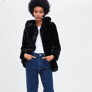 Zara hooded faux fur coat